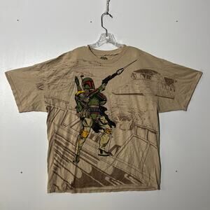 Vintage Y2K Star Wars Boba Fett All Over Print  T-Shirt Men Size 2XL Sarlacc Pit